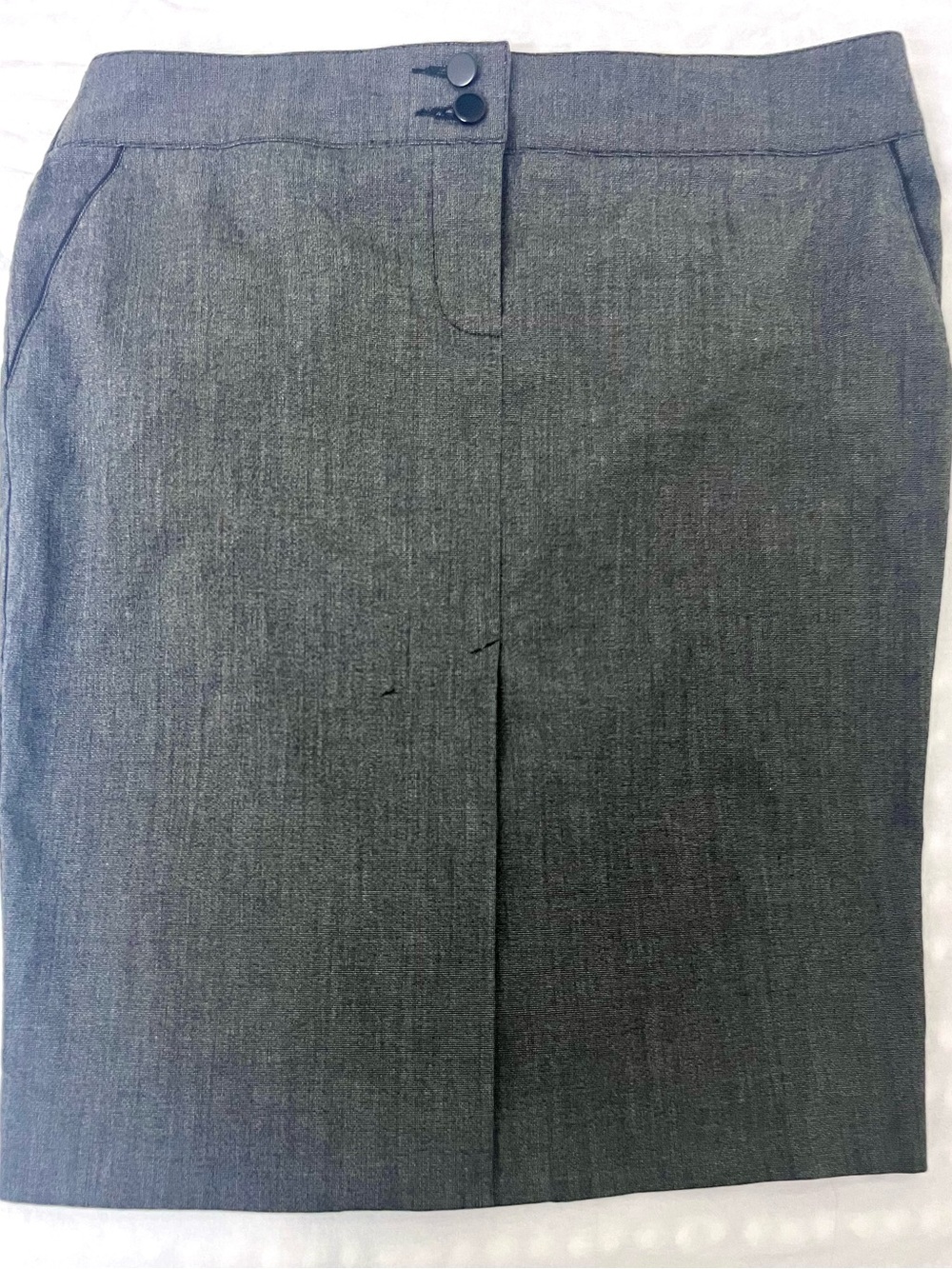bebe Gray Pencil Skirt with Front Slit and Double Button Waist